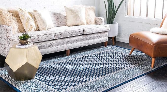 Unique Loom Williamsburg Collection Traditional Border with Dotted Center Area Rug, Rectangular 6' 1" x 9' 0", Navy Blue/Gray