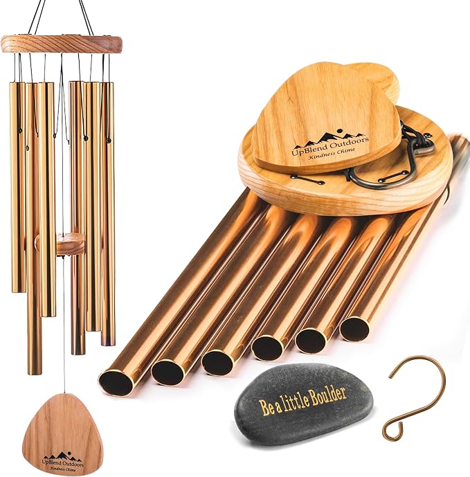 Bronze Wind Chimes for Outside Deep Tone, 29 Inch Hand Tuned B Major Pentatonic Soprano Wind Chime with Decorative Kindness Stone, Outdoor Garden Patio Porch Decor, Meaningful Sympathy Memorial Gift