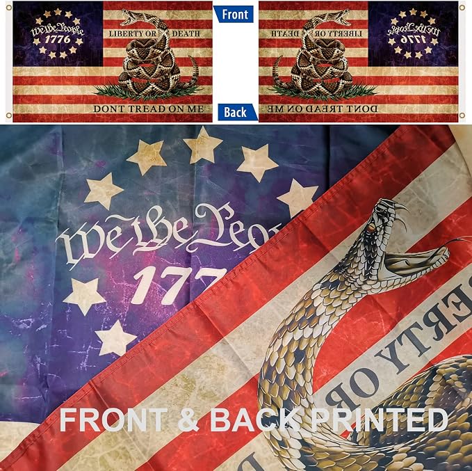 Don't Tread On Me Flag 3x5 Ft For Outside, Double Printed Dont Tread On Me Flags Banner, USA American Gadsden Rattlesnake Garden Flag Outdoor With UV Fade Proof