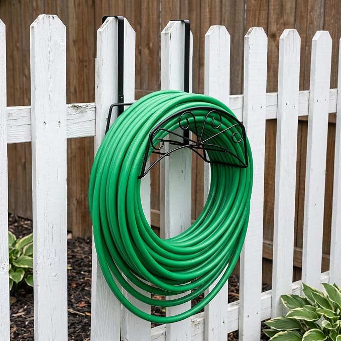 Garden Hose Holder, Metal, 2PCS Black | Heavy Duty Detachable, Wall Mount or Hanger, Holds 160 FT, For Expandable & Flexible Hoses, Water Hoses Holder for Outside