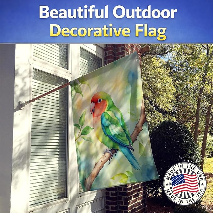 Caroline's Treasures Peachfaced Lovebird House Flag Large Porch Sleeve Pole Decorative Outside Yard Banner Artwork Wall Hanging, Polyester, House Size, Multicolor