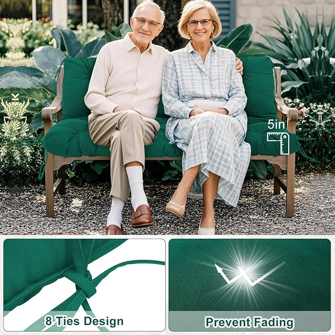 Porch Swing Cushions 2 Seater Replacement Thicken 5" Waterproof & Fade Resistant Swing Cushions for Outdoor Furniture Bench Patio Swing Cushion with Backrest & Ties(Dark Green 40x40x5inch)