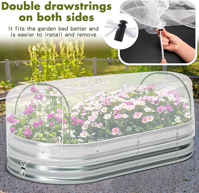 Woanger 2 Pack Garden Netting for Raised Beds Rectangular Pest Barrier with Hoops for Garden Protection Plant Mesh Netting with Drawstring Plants Vegetables Fruits Flowers(for 4x2x1 ft)