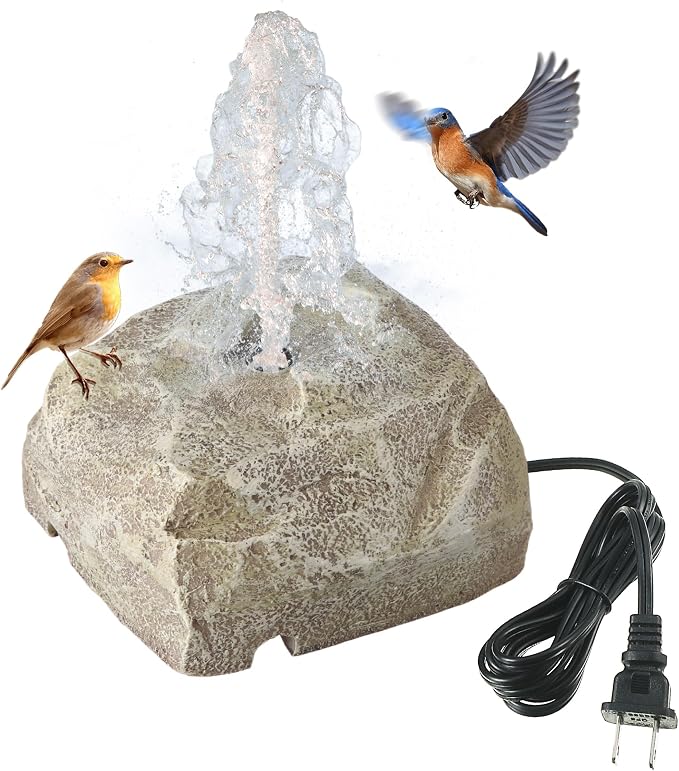 Saillong Bird Bath Water Fountain with Electric Pump, Granite Air Pump Rock for Bird, Rock Waterfall Fountain, Feeder, Aquariums, Fish Tank (Beige)