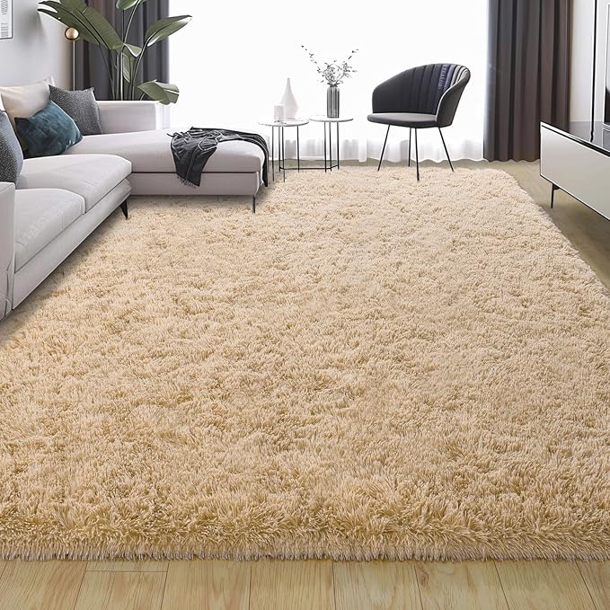 9x12 Large Area Rugs for Living Room, Fluffy Washable Beige | Upgrade Non-slip, 9 x 12 Neutral Big Shag Rug for Bedroom Kids, Modern Shaggy Furry Carpet for Dorm, Flame Resistant