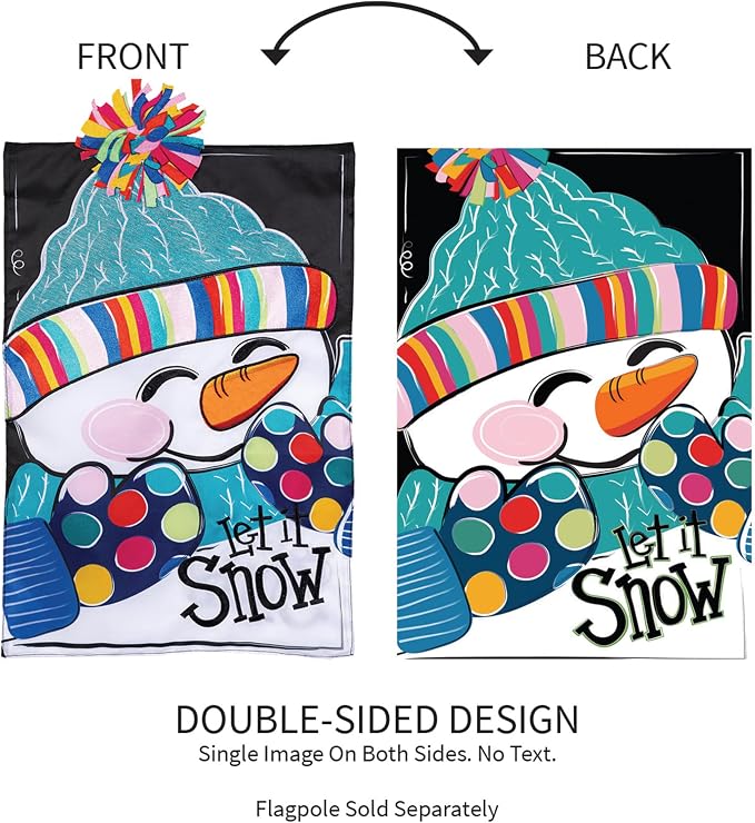 Evergreen Let It Snow-Man Garden Flags 12"x18" Double Sided, Welcome Flags for Outside, Winter Yard Flags, Christmas Decorations for Home, Porch, Yard