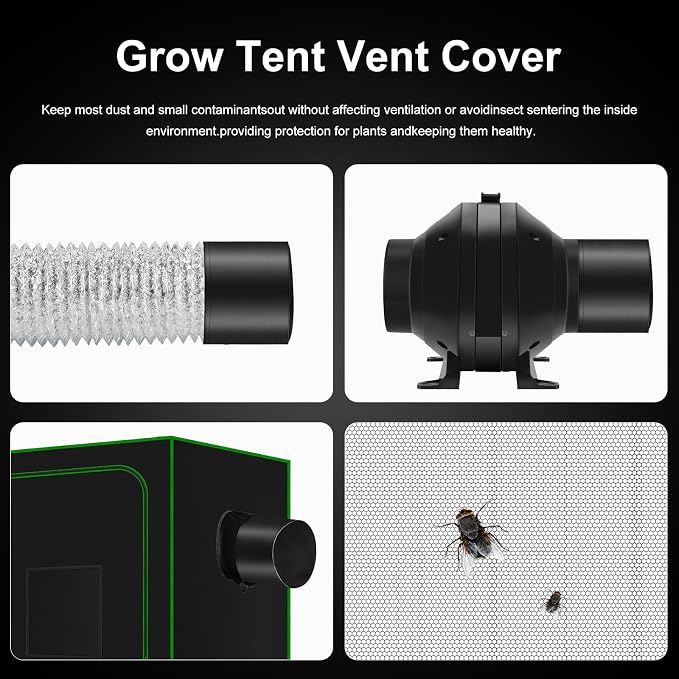Air Filtration Kit, 4" 190 CFM Inline Duct Fan with Speed Controller, 12" High Carbon Filter, 8 Ft Ducting & Rubber Coupler, Air Cooling and Filtration Kit for Grow Tent, Hydroponics