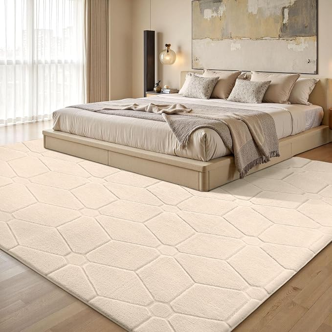 Sour Lemon 6x9 Area Rugs for Living Room Bedroom, Large Carpet Rug Beige | Washable, Geometric Alfombra Para Salas Modernas, Non Slip Big Soft Thick Fluffy Plush，Memory foam Rug for Kids Playroom