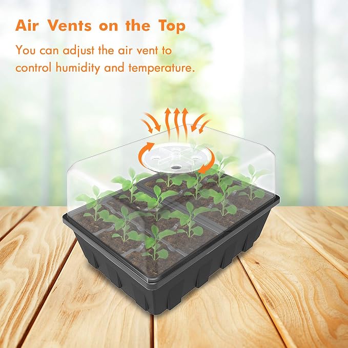 Gardzen 10 Pack Seed Starting Tray, Plant Germination Trays, Seed Starter Kit with Adjustable Humidity Vented Dome for Indoor&Outdoor Use, Plant Growing Kit 6.6" x 4.5", Total 120-Cell, Clear