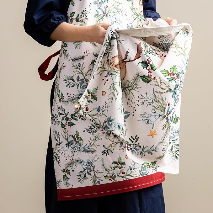 Maison d' Hermine Aprons for women with Pocket 100% Cotton (27.50"x31.50") | Adjustable Neck Strap & long ties Apron Men Chef Wedding Cooking Gardening Server Maid