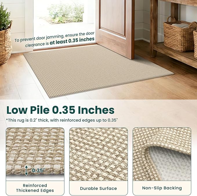 KOZYFLY Washable Area Rug 4x6 ft Non Slip Rubber Backed Living Room Rugs Braided Woven Cotton Kitchen Rugs Indoor Outdoor Entryway Rug for Dining Living Room Bedroom, Ivory/Camel/Brown