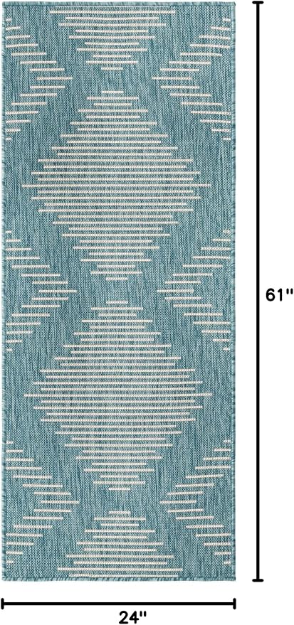 Unique Loom Outdoor Modern Collection Area Rug - Tambor (2' x 5' 1" Runner, Light Aqua/ Ivory)