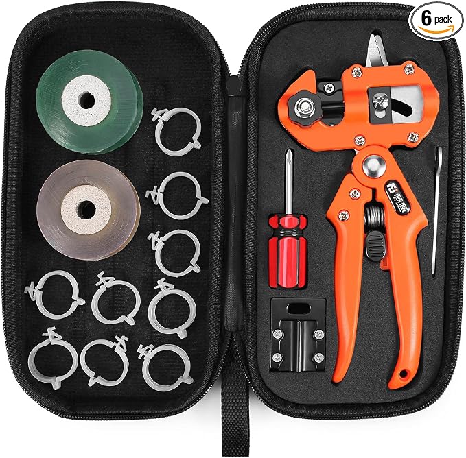 FUJIWARA Garden Grafting Tool, Multifunctional Pruning Kit, U-Graft/V-Graft/Ω-Graft Seedling for Fruit Tree Branch Grafting Set, Including Graft Tapes, Replacement Blades, Fixing Clip, Yellow