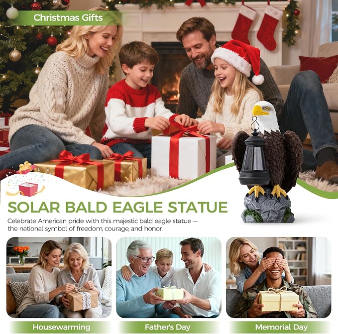 YDKOJGW 250 Anniversary USA Bald Eagle Garden Statue,Solar Garden Outdoor Statues Bald Eagle with Light, Lawn Decor Statue for Patio, Balcony, Yard Ornament,Home Decor Gift for Men Father