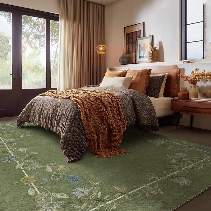 5x7 Area Rugs for Living Room: Washable Bedroom Rug Stain Resistant Non Slip Low Pile Soft Faux Wool Lightweight Indoor Carpet for Dining Room Kitchen Farmhouse Entryway Home Office