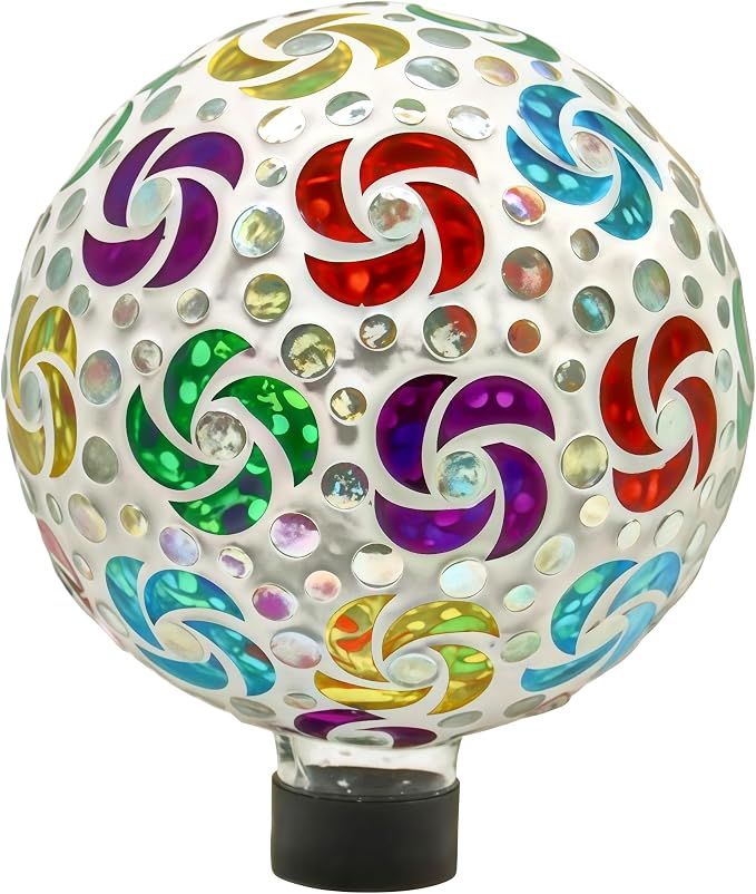 SAVENNA Mosaic Garden Gazing Ball, 8 Inch Decorative Glass Sphere for Outdoor Garden, Lawn & Patio, Fade-Resistant All-Season Yard Art, Multicolor Pinwheel Pattern
