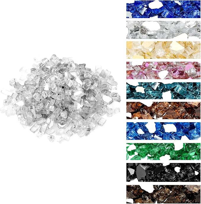 Onlyfire 10 lbs Fire Glass Rocks 1/2 Inch, Reflective Tempered Glass for Propane Fire Pit & Gas Fireplace, High Luster Firepit Glass Stones for Fire Table, Platinum (Multicolor Options Available)