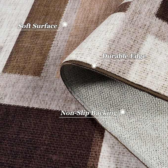 Pionblank Modern Geometric Area Rugs for Bedroom, Coffee Brown 4x6 Rug | Mocha Brown Chocolate Patchwork Carpet for Living Room Dining Room Office | Soft Low-Pile Floor Rug | Abstract| Non-Slip