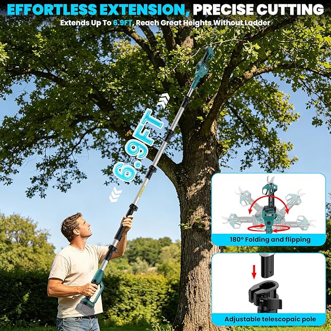 2-In-1 Electric Pruning Shears Set Compatible with Makta 18V Battery, 6.9FT Adjustable Pole Pruner with 1.2" Cut Brushless Electric Branch Cutter for Gardening & Tree Trimmer (No Battery)