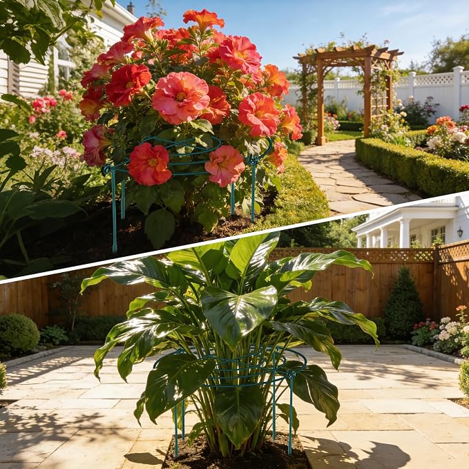 3Set Large Peony Grid Cages, 30"H X 24"D Metal Flower Support Cages Grow Through Hoop Ring Peony Stakes Garden Plant Support Rings Heavy Duty Plant Braces Peonies Structure for Outdoor Plants Blossoms