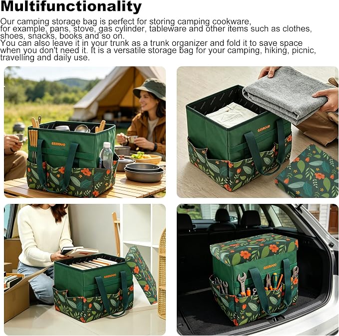 30L Collapsible Garden Seat & Storage Box, Heavy Duty Floral Organizer Bag with 10 Side Pockets, Portable Foldable Stool for Camping, Picnic, Car Trunk and Home