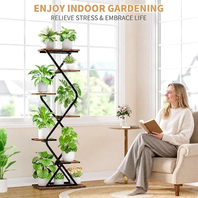 Plant Stand Indoor with Grow Light - 62" Indoor Tall Plant Shelf, 7 Tiered Corner Plant Stands for Multiple Indoor Plants, Metal Plant Holder for Living Room, Space-Saving Vertical Plants Rack, Black