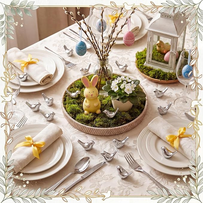 Sieral 100 Pcs Silver Mini Bird Figurines Miniature Resin Bird Statues Small Animal Statues Fairy Garden Accessories for Micro Garden Landscape Dollhouse Cake Potted Plants DIY Craft, 0.59" x 0.67"