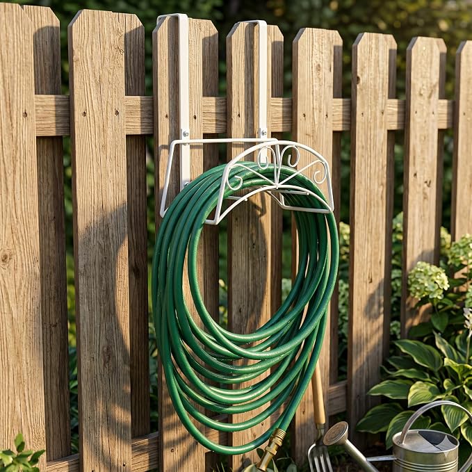 Garden Hose Holder, Metal, 2PCS White | Heavy Duty Detachable, Holds 160 FT, For Expandable & Flexible Hoses, Wall Mount or Hanger