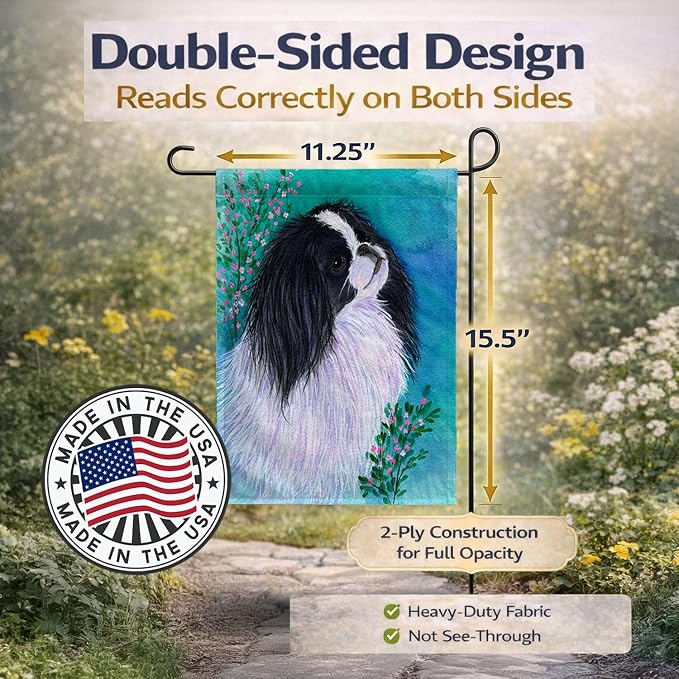 Caroline's Treasures SS8134GF Japanese Chin Garden Flag Mailbox Flag Decorative Yard Flag Banner Outside Patio Artwork Yard Flower Beds, Garden Size, Multicolor