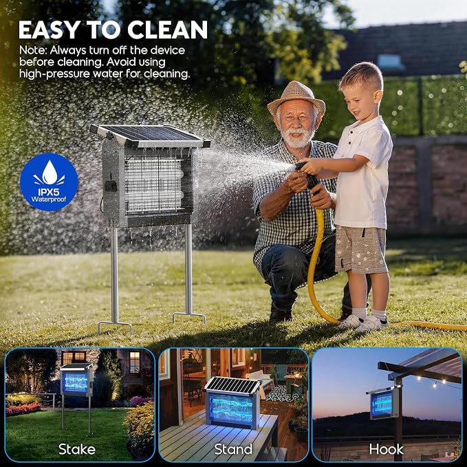 Solar Bug Zapper Outdoor, Waterproof Mosquito Zapper Outdoor Solar Powered, 4500V Electric Bug Zapper Indoor with Smart Light Sensor, Mosquito Trap Fly Zapper for Patio Kitchen Garage Yard Camping