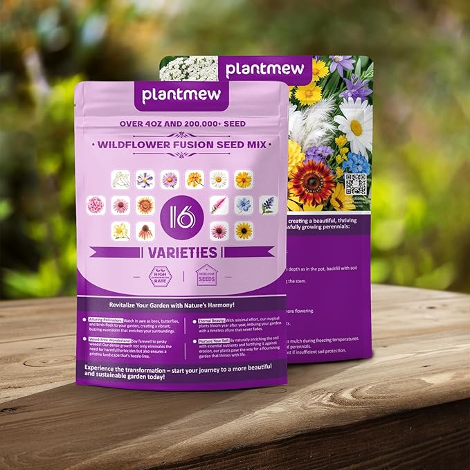 200,000+ Wildflower Seeds [4oz] 16 Variety Perennial Mix - Heirloom Seeds for Pollinator Gardens | Attracts Bees/Birds/Butterflies | High Germination Rate for Indoor & Outdoor
