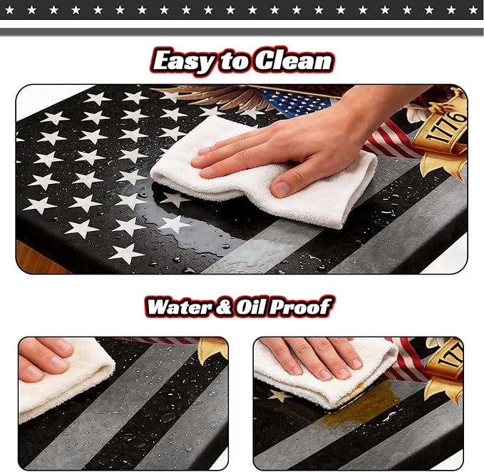 Picnic Table Cover with Bench Covers, 250th Anniversary Eagle Patriotic Decor, Windproof Waterproof Fitted Tablecloth with Elastic, Rectangle for 4th of July, Outdoor Camping Parties, 72x30 Inch