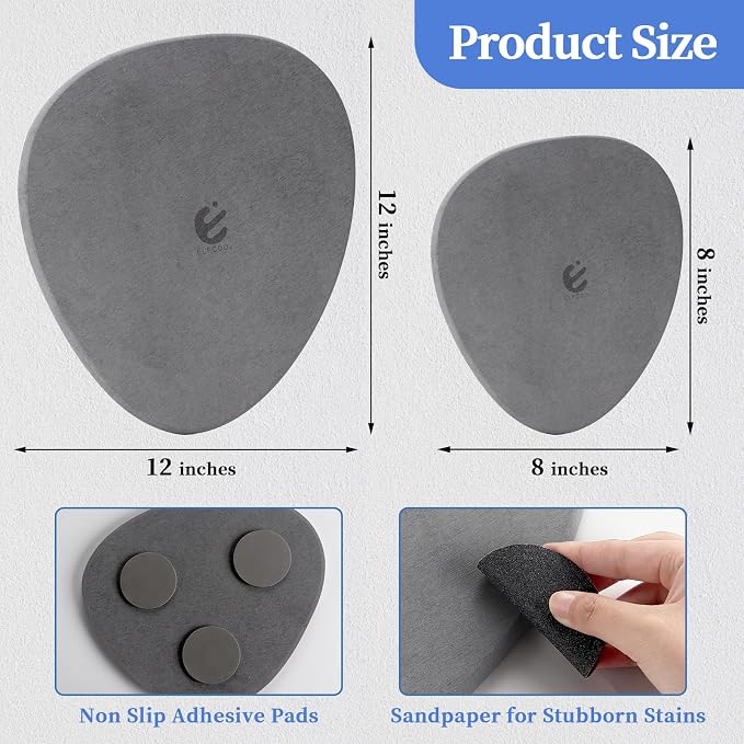 Elfcool Quick Dry Absorbent Flower Pot Saucer Dirp Tray Diatomaceous Earth Mat for Indoor Outdoor Plants (12''-Dark Grey-2pack)