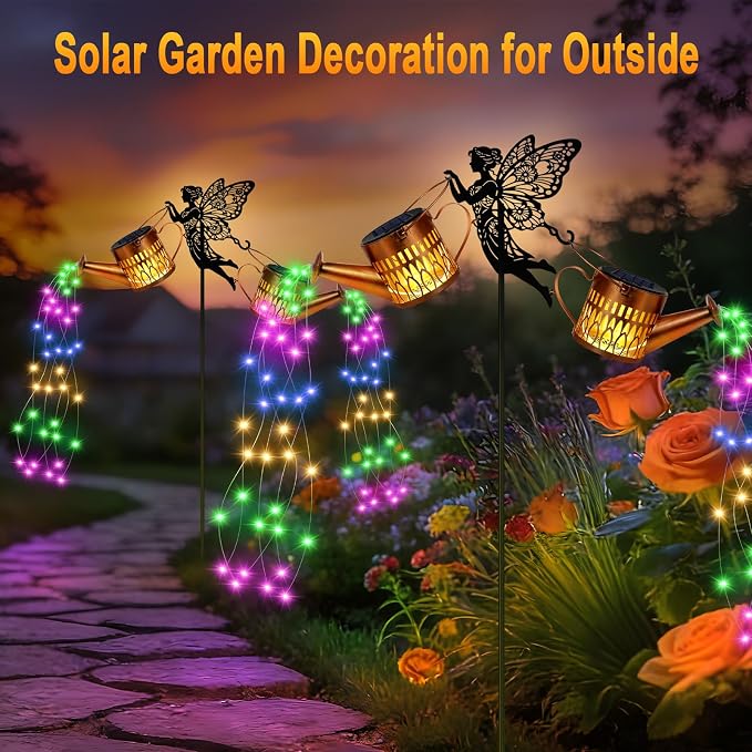 2 Pack Solar Watering Can Lights, Fairy Solar Garden Lights Outdoor Decoration, Waterproof Hanging Lantern Landscape Light for Yard Patio Lawn, Gardening Gifts for Mom Grandma (Multicolor)