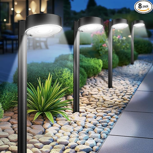 Ahaorigin 8 Pack Solar Pathway Lights Outdoor, 12 Brighter LEDs Solar Lights Outdoor Waterproof, Up to 12 Hrs Modern Path Light for Yard Garden Walkway Driveway Lawn, Cool White