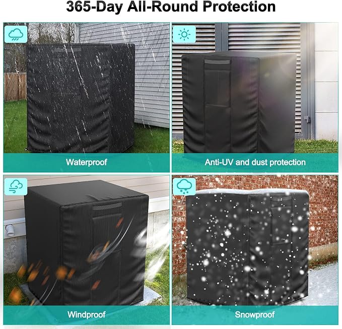 Central Large Air Conditioner Cover for Outside Units, Waterproof & Windproof Outdoor AC Units Cover Black (34"x34"x38" Inch)