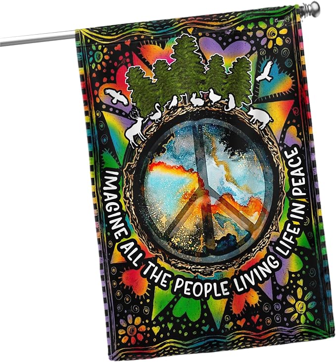 FLAGWIX All The People Living Life In Peace Hippie Flag - 30x40, Decorations For Home, Outside - Peace Sign, Boho, Hippie Decor, Double Sided, Heavy Duty Canvas Flag Indoor Outdoor