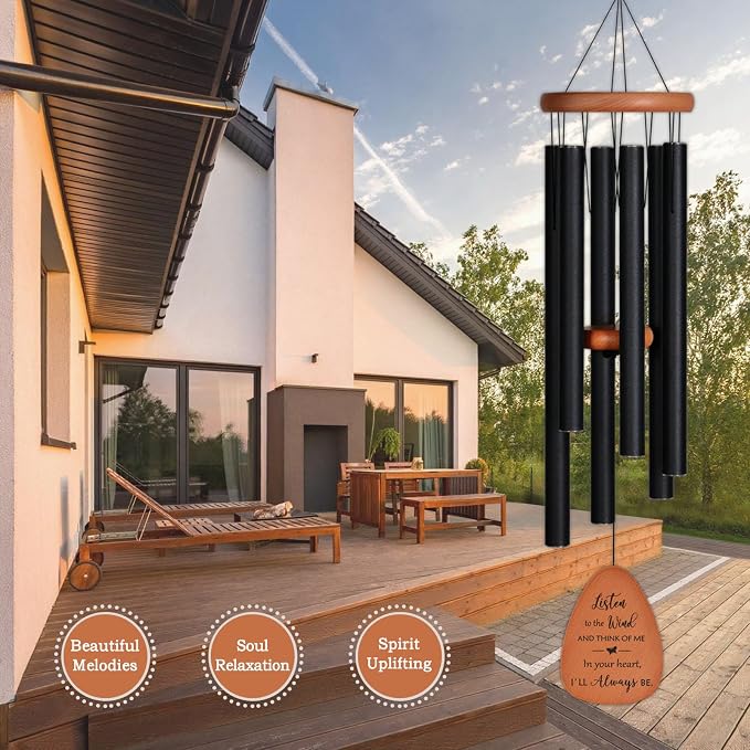Memorial Wind Chimes for Loss of Loved One, 32" Sympathy Wind Chimes in memory of a Loved One - Beech Wood & 6 Tubes, Bereavement Gifts for Loss of Mom or Dad, Sympathy Gifts for Funeral & Remembrance