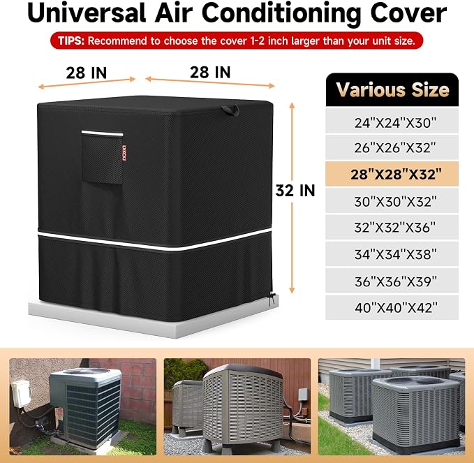 LXKCKJ Air Conditioner Cover for Outside Units - 420D Waterproof Air Conditioner Protection Covers for Window Unit - Winter AC Covers Fits AC Condensing HVAC Unit(Black-28''LX28''WX32''H)