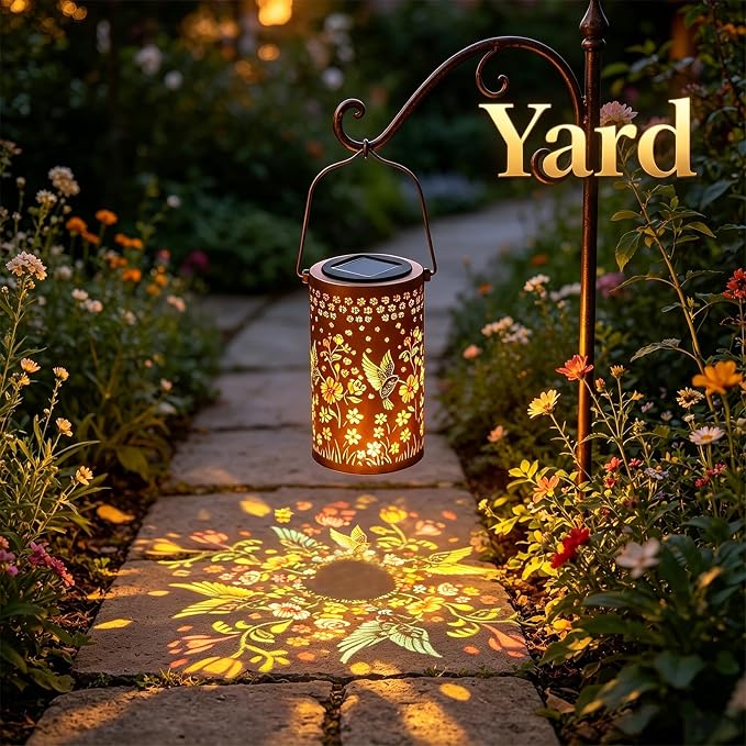 Hummingbird Colorful Solar Lantern Outdoor Waterproof, Garden Decor Gifts for Women Mom Grandma, Hanging Solar Lantern Lights Metal Decoration Outside for Yard, Patio, Backyard, Porch