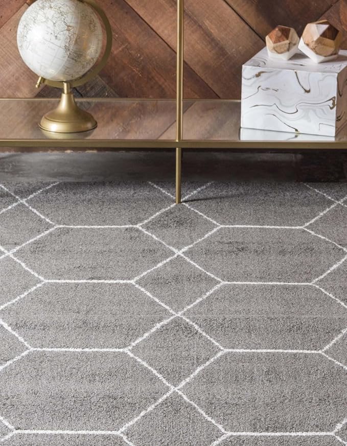 Unique Loom Trellis Frieze Collection Area Rug - Geometric (6' 1" x 9' Rectangle Dark Gray/Ivory)