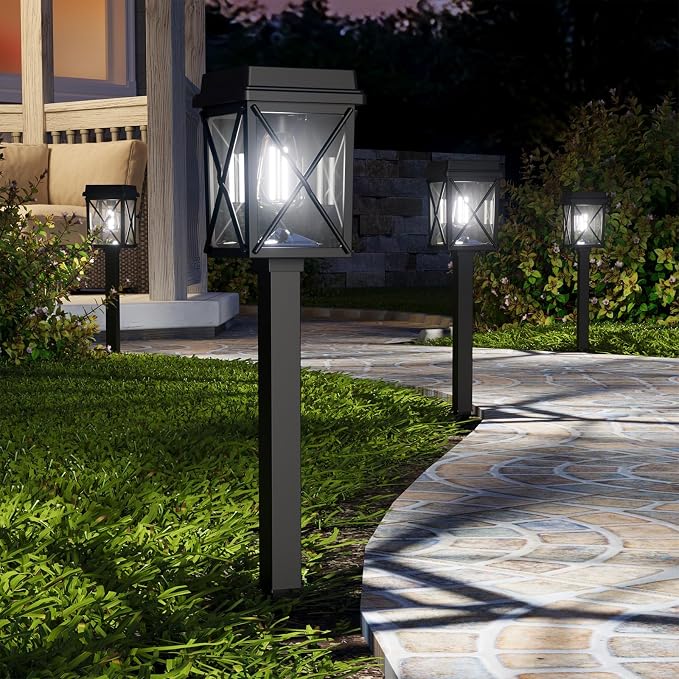XMCOSY+ Solar Lights Outdoor Waterproof, 6 Pack Adjustable Brightness Solar Pathway Lights, 3-in-1 Landscape Light for Yard Backyard Driveway Walkway Landscape Path (Warm/Cool White)