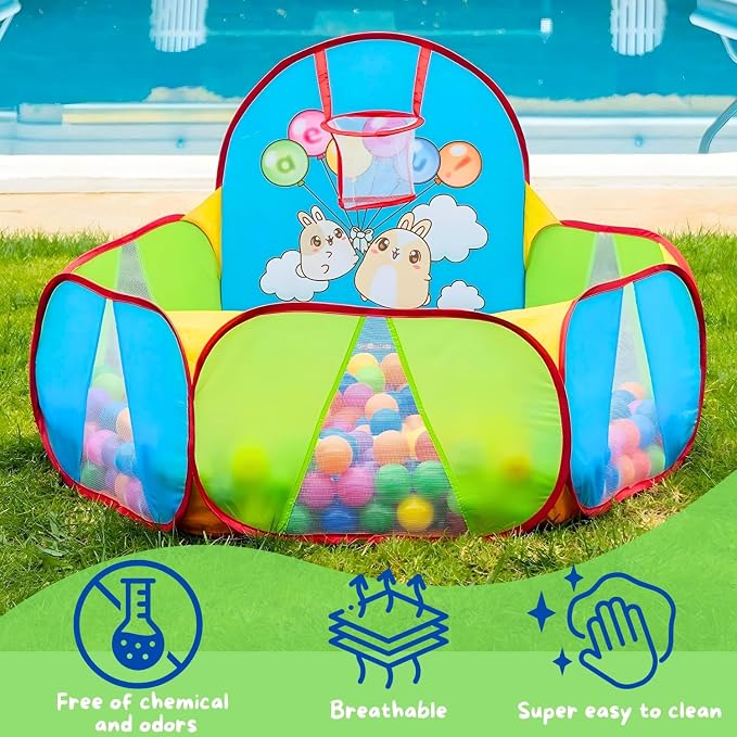 Ball Pit for Toddlers | Kids Ball Pit | Ball Pool for Babies | Piscina de Pelotas para Bebes | Playpen with Basketball Hoop and Zipper Storage Bag, 4 Ft/120CM G : Balls NOT Included pop up B