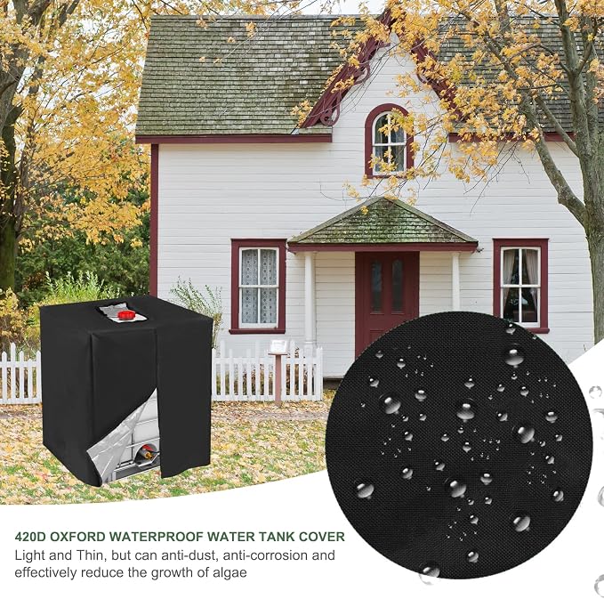PATIKIL IBC Tote Cover 275 Gallon 420D Fabric Sunshade Waterproof Water Tank Protective Cover with Zipper for 1000L Outdoor Garden Water Ton Rain Barrel, Black (120 * 116 * 100cm)