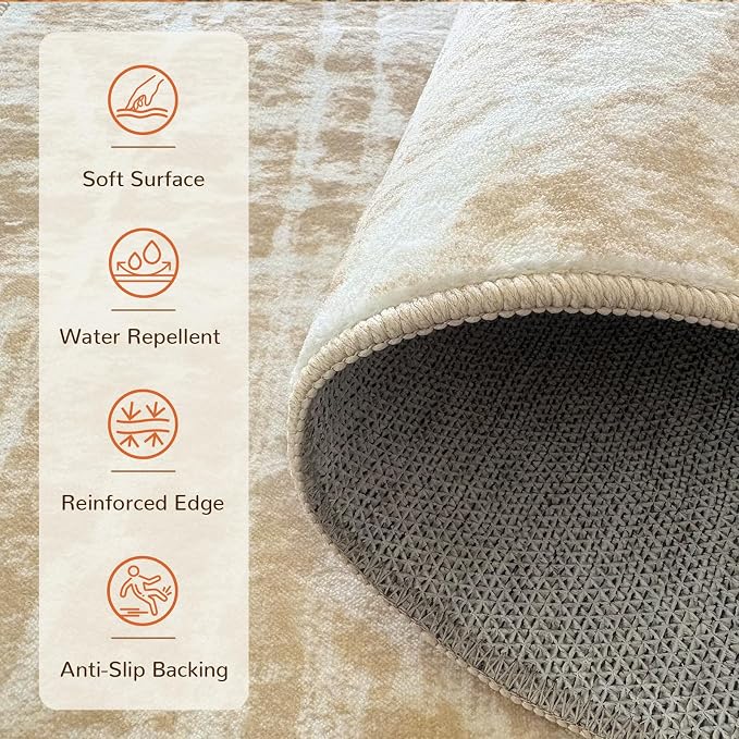 8'x10' Washable Area Rug for Living Room Beige/Lightbrown | Soft Western No Slip Low Pile Print Foldable Indoor for Kitchen Dining Room