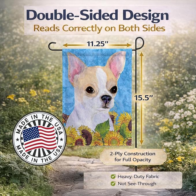 Caroline's Treasures SS4243GF Chihuahua in Summer Flowers Garden Flag Mailbox Flag Decorative Yard Flag Banner Outside Patio Artwork Yard Flower Beds, Garden Size, Multicolor