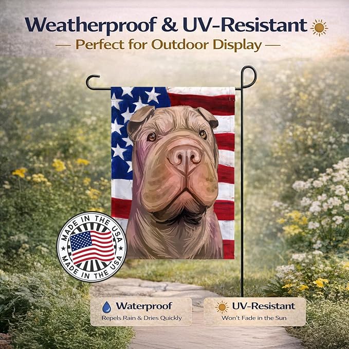 Caroline's Treasures CK6702GF Shar Pei Dog American Flag Garden Flag Mailbox Flag Decorative Yard Flag Banner Outside Patio Artwork Yard Flower Beds, Garden Size, Multicolor