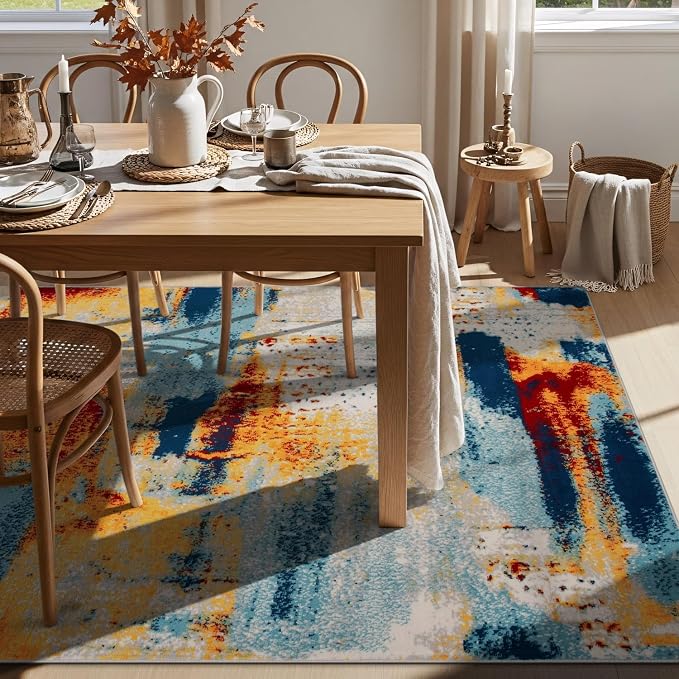 Rugshop Abstract Non-Shedding Living Room Bedroom Area Rug Multi 5' x 7' | Rectangular, Size 5' x 7', Dining Room, Home Office, Kitchen, Entryway, Hallway, Nursery, Kids Room, Guest Room, Under Table