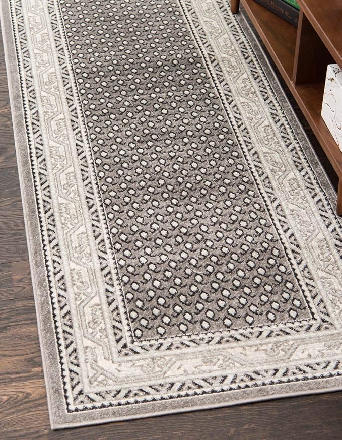 Unique Loom Williamsburg Collection Traditional Border with Dotted Center Area Rug, Runner 2' 9" x 9' 10", Gray/Beige