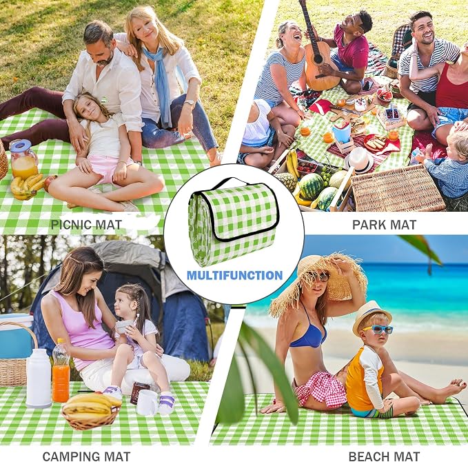 Wapodeai Camping Picnic Blanket, 60''x 80'' Waterproof Outdoor Blanket | Durable and Spacious, Foldable and Portable for Families, Perfect for Hiking/Beach/Park, and Nature Excursions(Green)